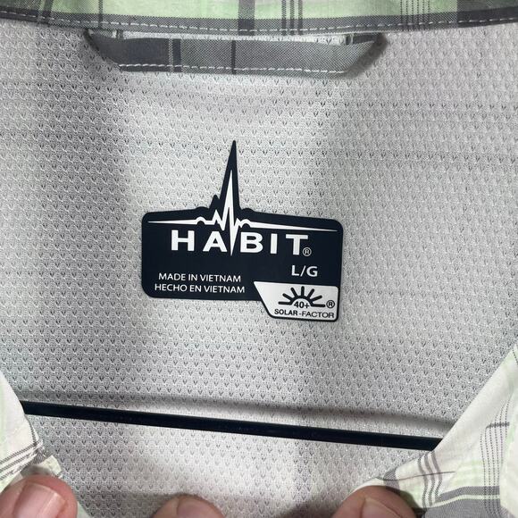 Habit NWT Button Down Fishing Shirt Men's Large Gray/Green Plaid UPF 40+ - Picture 5 of 11